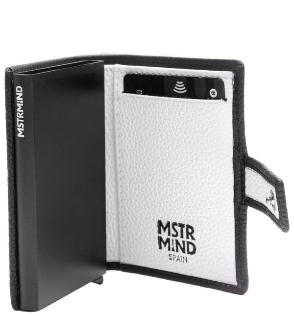 Black Smart Wallet with Strap - White Interior